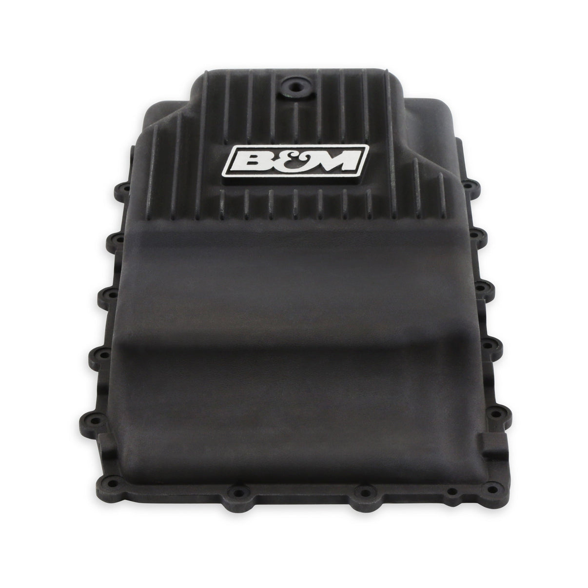 B&M Hi-Tek Heavy-Duty Deep Transmission Pan -  Ford 10R80 - Aluminum - Black - Photo - Close Up Angle