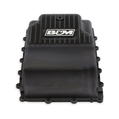 B&M Hi-Tek Heavy-Duty Deep Transmission Pan -  Ford 10R80 - Aluminum - Black - Photo - Close Up Angle