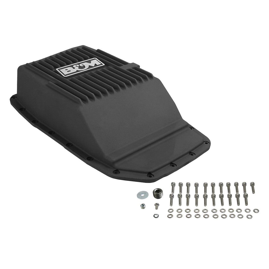 2009-2021 FORD F150 CAST TRANS PAN, 6R80 - B&M Hi-Tek Deep Transmission Pan -  Black Aluminum