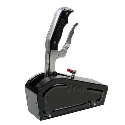B&M Automatic Gated Shifter - Magnum Grip Stealth Pro Stick - Two Tone - Dual Button - Photo - Close Up Left