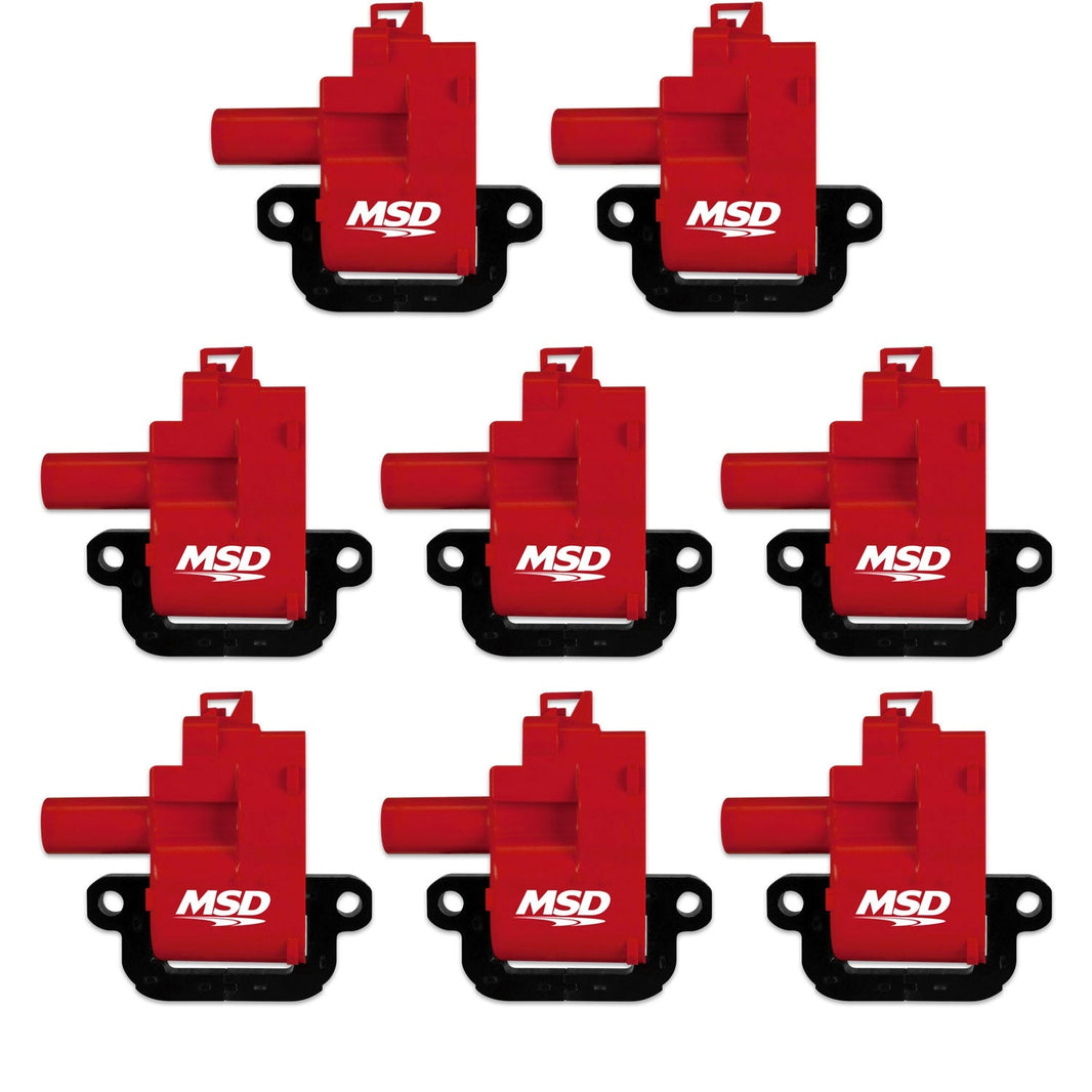 Bobines d'allumage MSD pour moteurs GM LS1/LS6 (98-06), lot de 8, gamme Blaster, rouges.