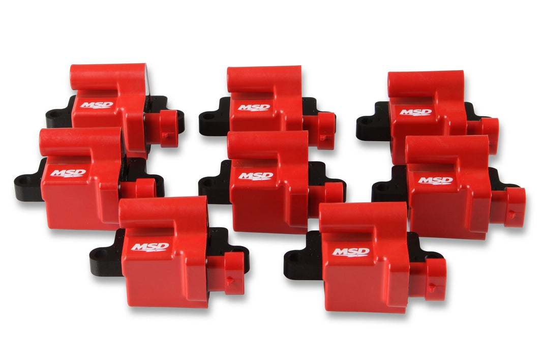 Bobines d'allumage MSD pour camions GM série L (1999-2009), lot de 8, compatibles avec la gamme GM LS Blaster et les moteurs de camions série L. Couleur : rouge.