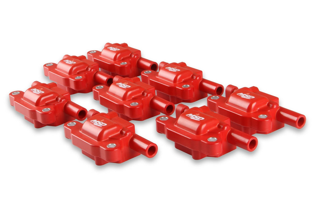 MSD Ignition Coil - Blaster Series - LS2/LS3/LS4/LS7/LS9 Engines - Red - 8-Pack - Photo - out of package Left