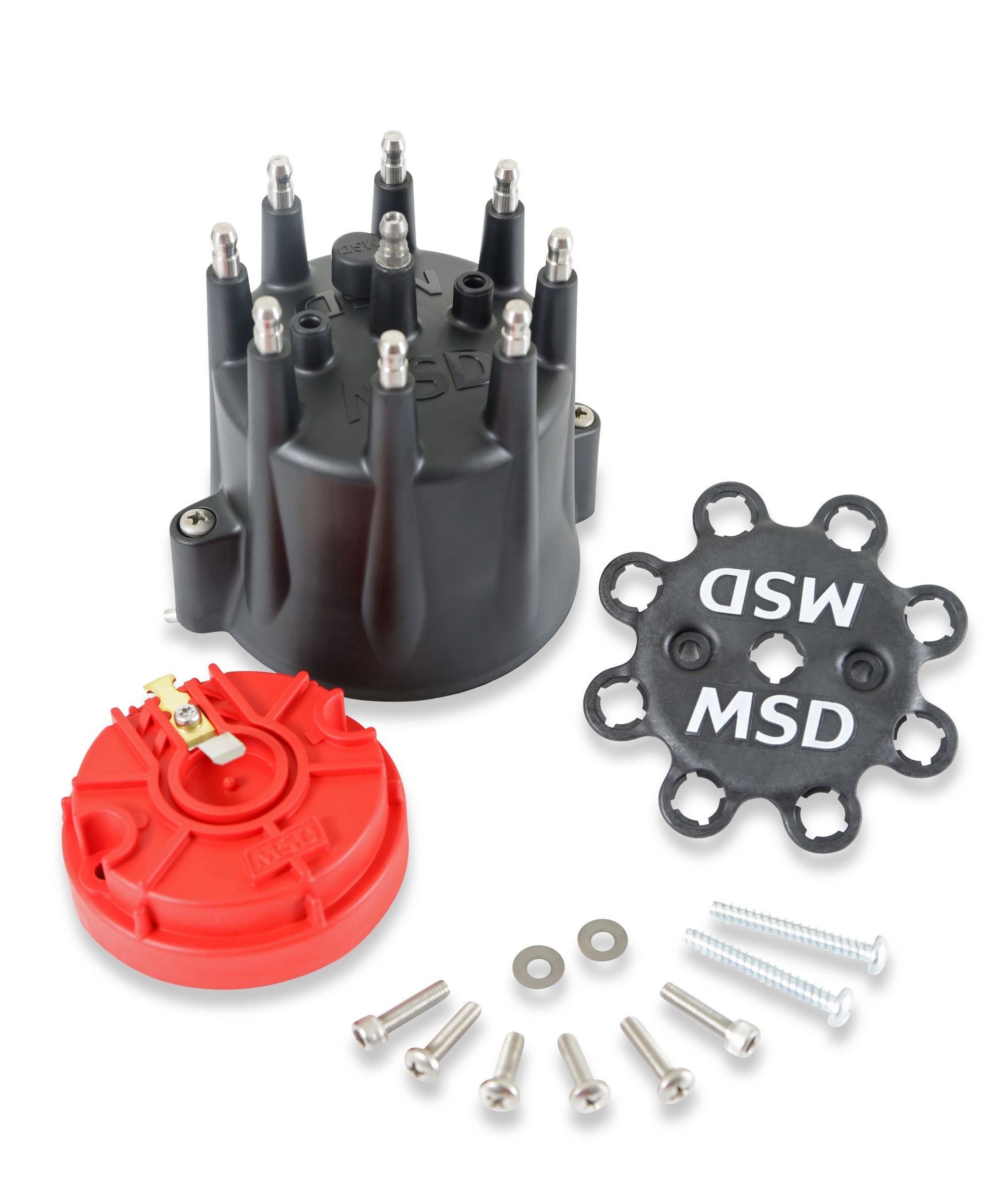 Black Chevy V8 HEI Distributor Cap and Rotor - Photo - Close Up Left