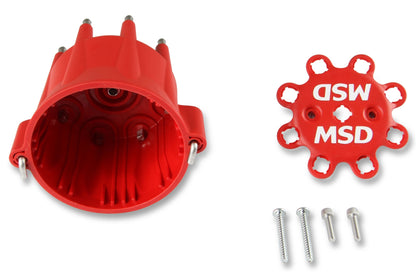 Distributor Cap, Chevy V8, HEI, Retainer - MSD Distributor Cap - V8 - HEI Terminals - Red - Spark Plug Wire Retainer