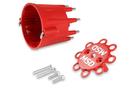 Distributor Cap, Chevy V8, HEI, Retainer - MSD Distributor Cap - V8 - HEI Terminals - Red - Spark Plug Wire Retainer