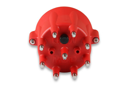 Distributor Cap, Chevy V8, HEI, Retainer - MSD Distributor Cap - V8 - HEI Terminals - Red - Spark Plug Wire Retainer