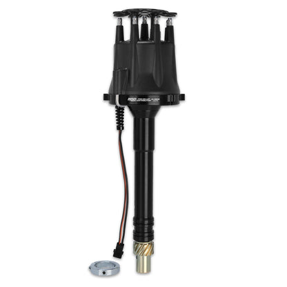 MSD Black Distr,Chevy V8,Pro-Bill,locked - MSD Black Chevy V8 Pro-Billet Distributor w/ locked-out timing & bronze gear