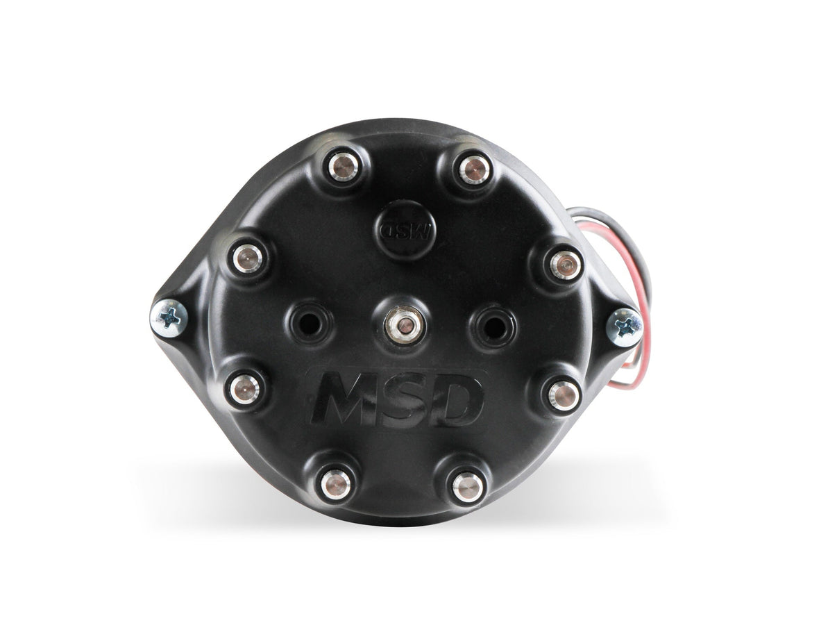 MSD Black Distributor Ford 351C-460, Pro Billet, Small Cap, Steel Gear - Photo - out of package Side