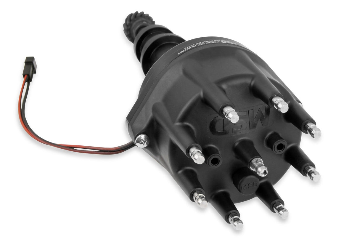 Black Distributor, Ford 351W, Pro-Billet w/Steel Gear - Photo - out of package Left