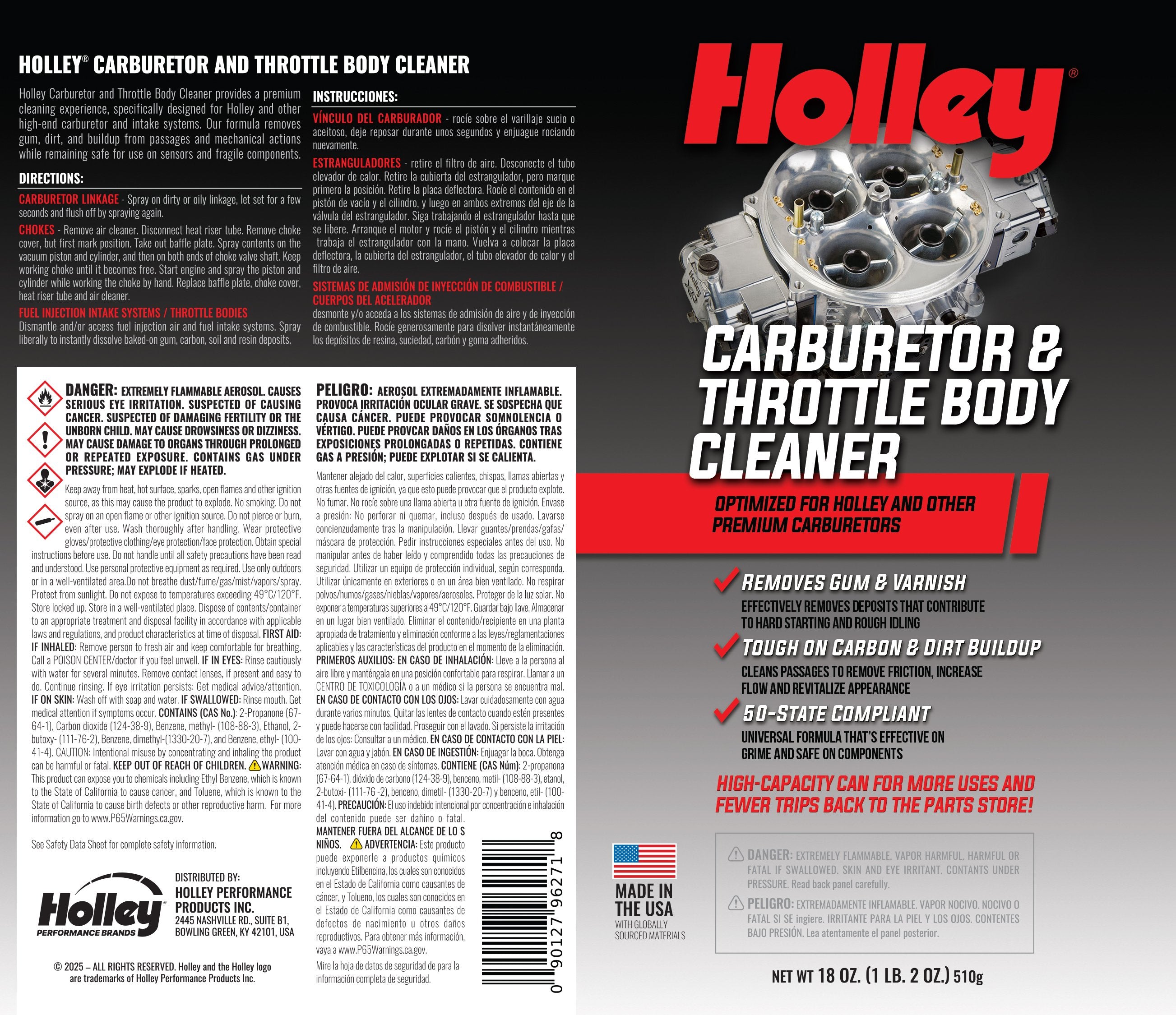 HOLLEY Carburetor & Throttle Body Cleaner Spray, 18oz Can - Photo - out of package