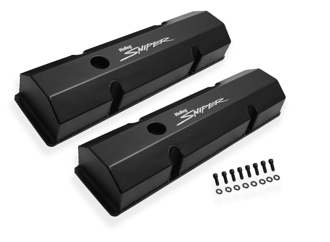 SNIPER FAB ALUM V/C BLK,FLAT TOP,SBC - Sniper Valve Cover - Fabricated Aluminum - SBC - Perimeter Bolt - Flat - Black