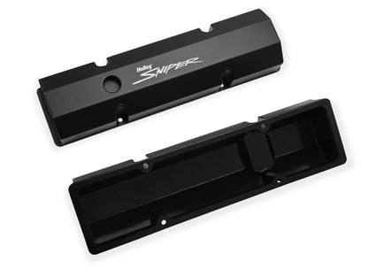 Cache-soupapes Sniper Fab Alum noir, plat, SBC - Sniper Valve Cover - Fabriqué en aluminium - SBC - Fixation par boulon périphérique - Plat - Noir