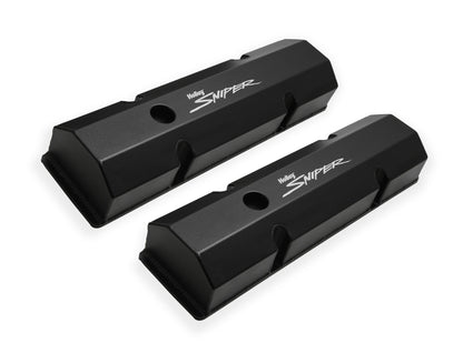Cache-soupapes Sniper Fab Alum noir, plat, SBC - Sniper Valve Cover - Fabriqué en aluminium - SBC - Fixation par boulon périphérique - Plat - Noir