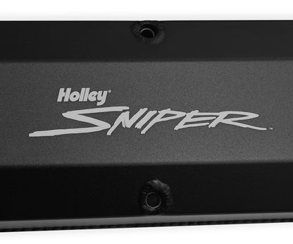 SNIPER FAB ALUMINIUM V/C SORT SBF, TYKK SKINNE - Sniper Ventildæksel - Fremstillet Aluminium - Ford Lille Blok - Lang Bolt - Sort