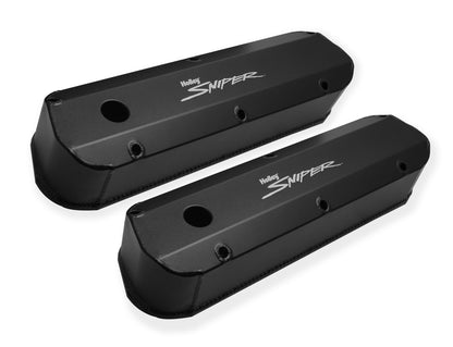 SNIPER FAB ALUMINIUM V/C SORT SBF, TYKK SKINNE - Sniper Ventildæksel - Fremstillet Aluminium - Ford Lille Blok - Lang Bolt - Sort