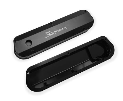SNIPER FAB ALUMINIUM V/C SORT SBF, TYKK SKINNE - Sniper Ventildæksel - Fremstillet Aluminium - Ford Lille Blok - Lang Bolt - Sort