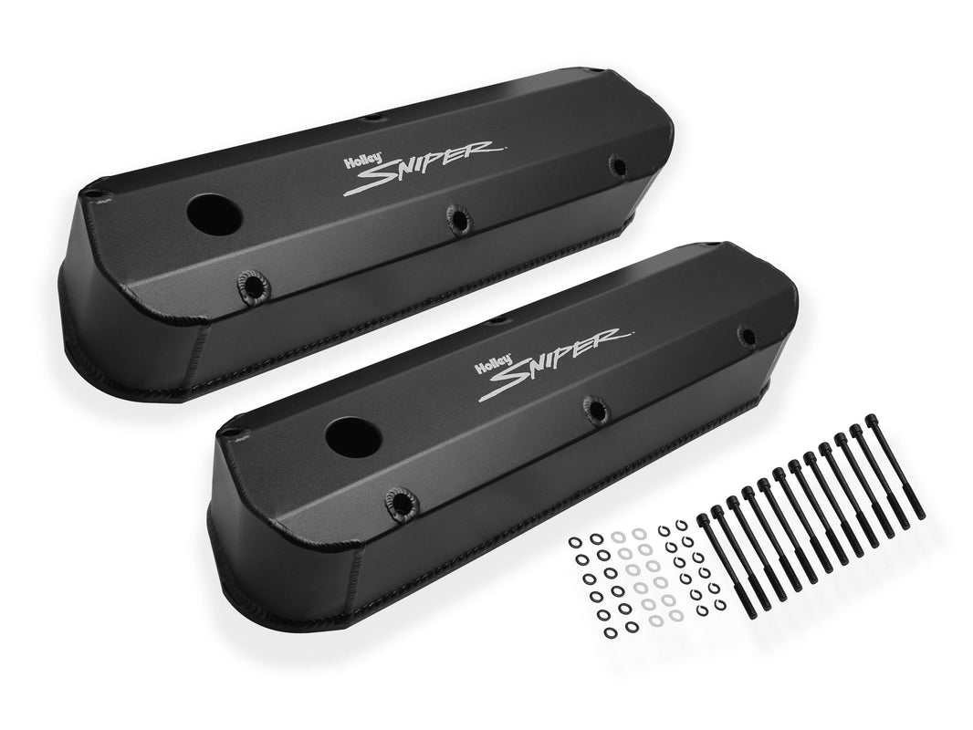 SNIPER FAB ALUMINIUM V/C SORT SBF, TYKK SKINNE - Sniper Ventildæksel - Fremstillet Aluminium - Ford Lille Blok - Lang Bolt - Sort