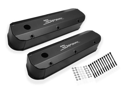 SNIPER FAB ALUMINIUM V/C SORT SBF, TYKK SKINNE - Sniper Ventildæksel - Fremstillet Aluminium - Ford Lille Blok - Lang Bolt - Sort