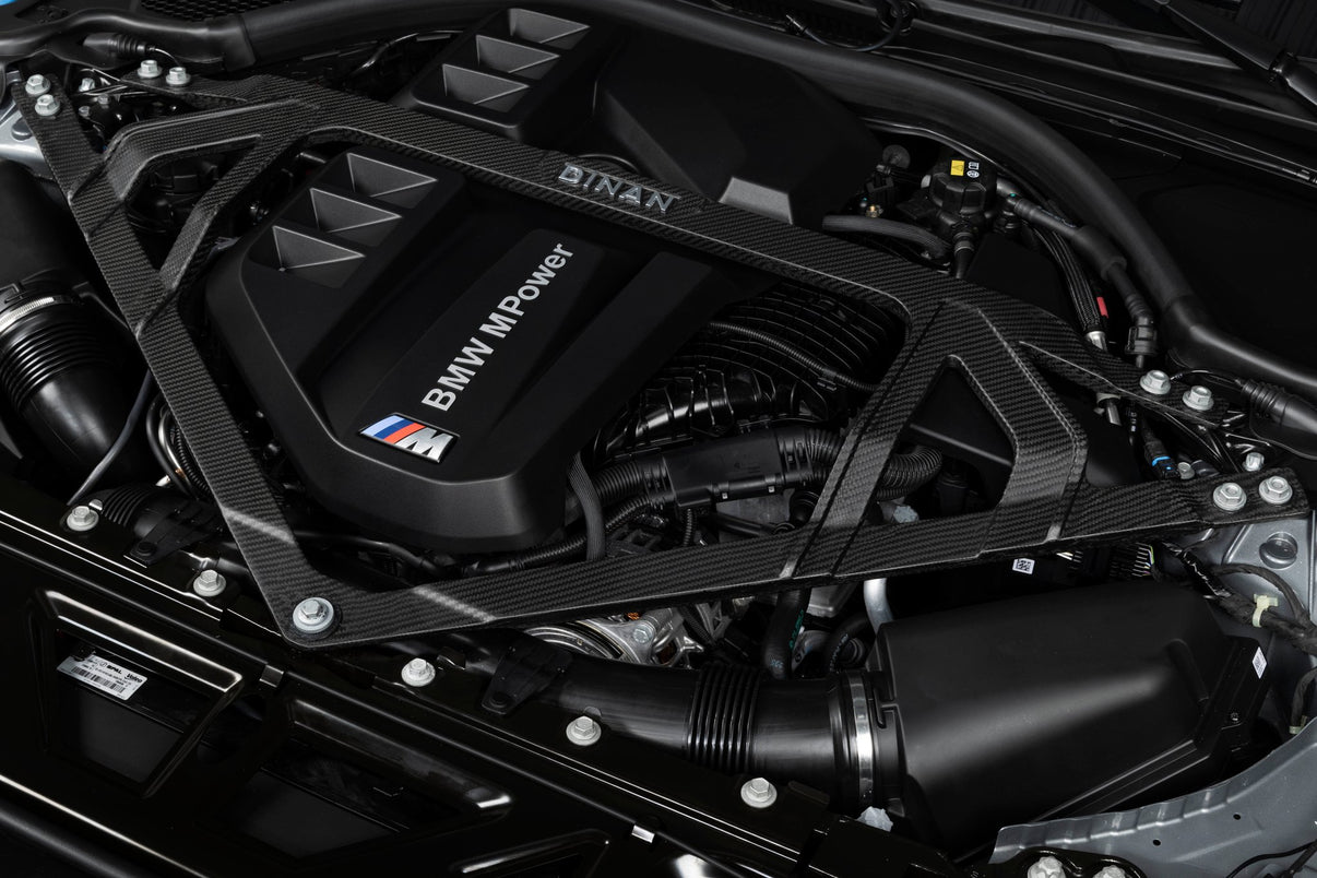 Dinan Matte Carbon Fiber Strut Tower Brace - 2021-2026 BMW M2/M3/M4 - Photo - out of package Right