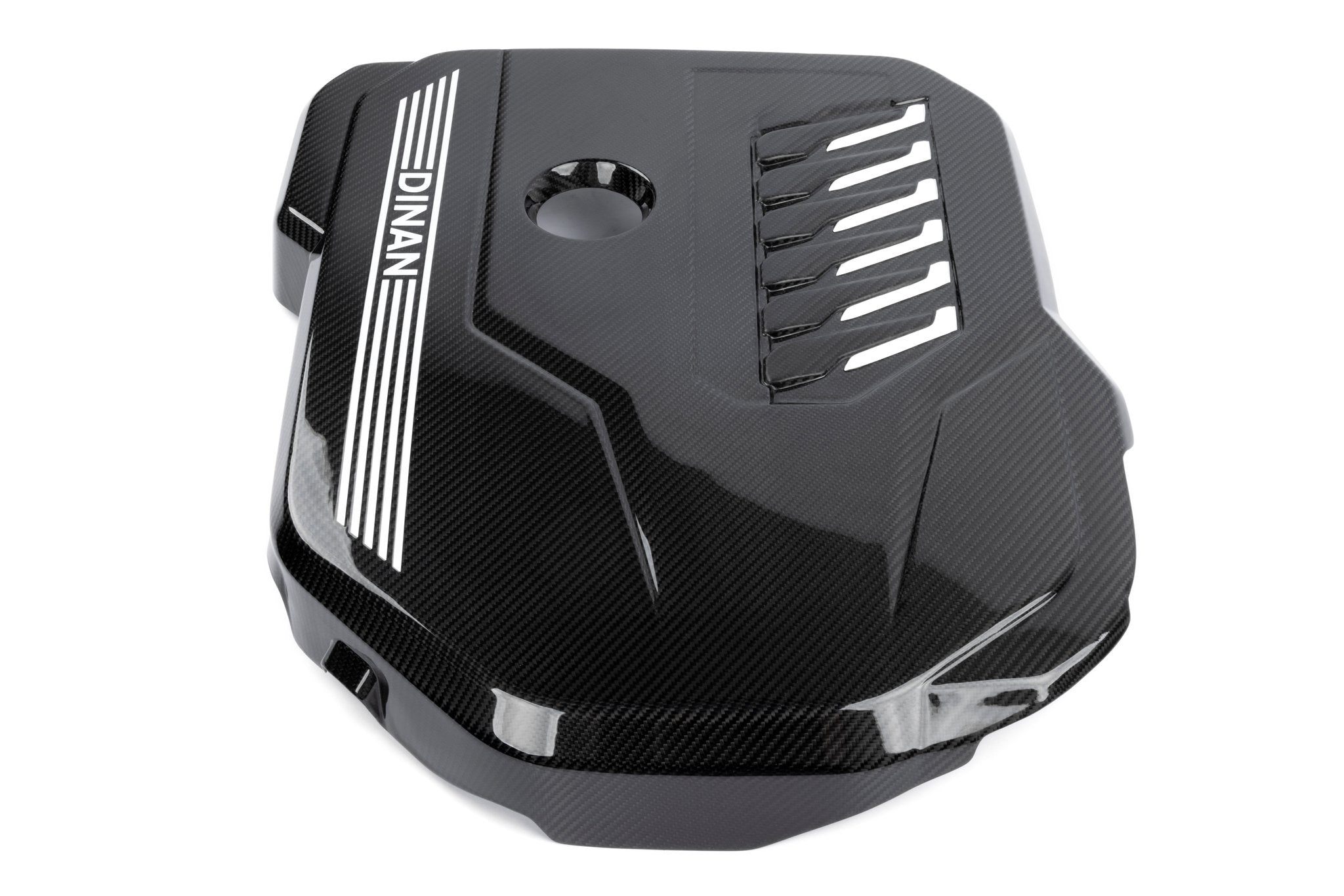 Dinan Gloss Carbon Fiber Engine Cover - 2020-2026 BMW B58D - Photo - out of package Angle