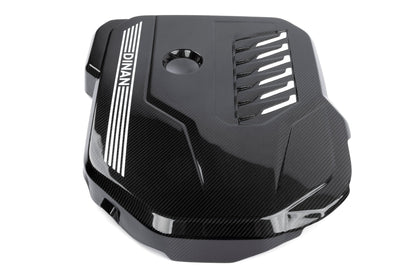 Dinan Gloss Carbon Fiber Engine Cover - 2020-2026 BMW B58D - Photo - out of package Angle