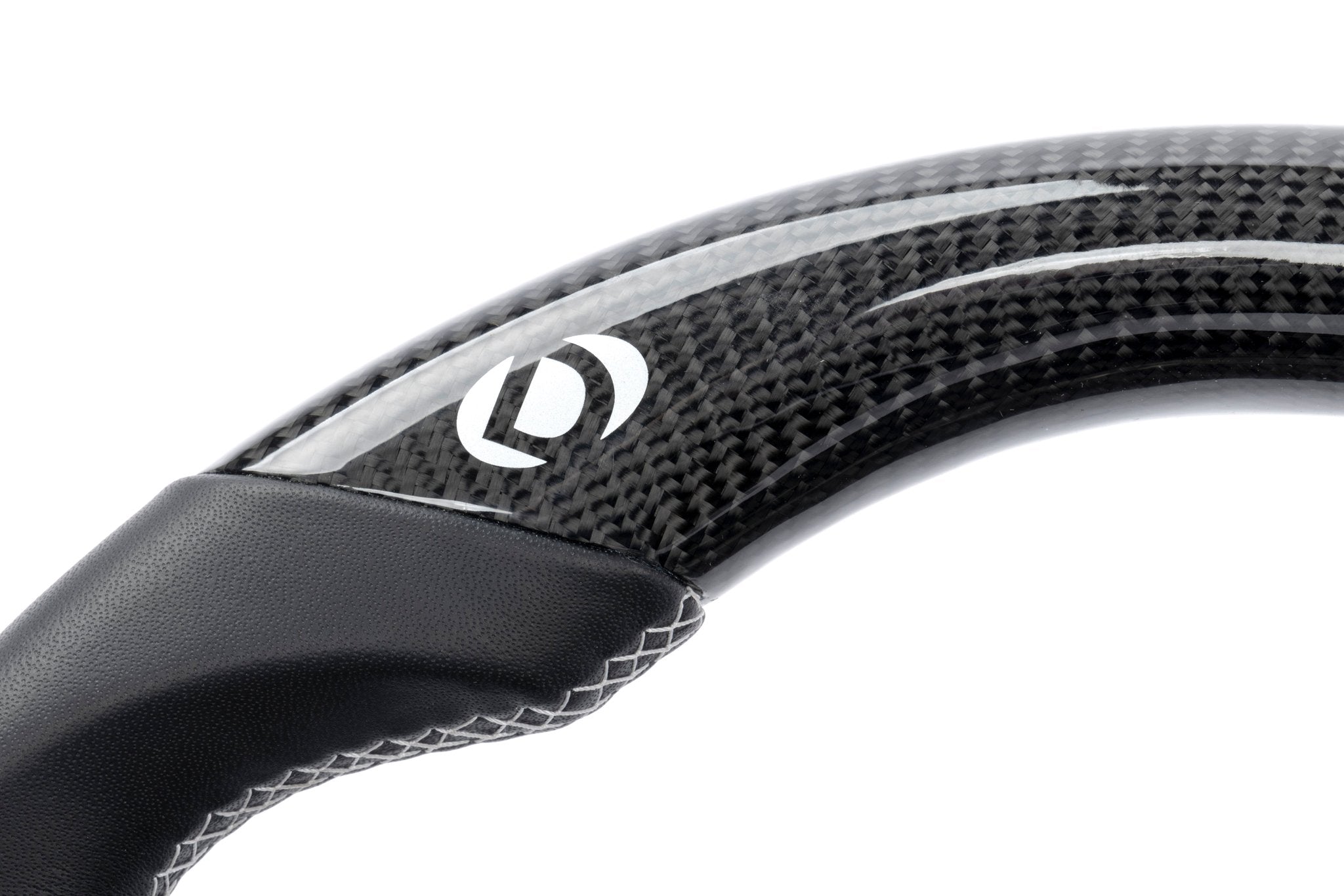 Dinan Steering Wheel - Carbon Fiber with Leather Grips (Non-Heated) - Photo - out of package Side