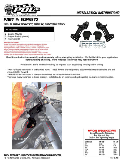Brothers Trucks Motorophængskonverteringssæt - Small Block V8 - Sort - Baghjulstræk