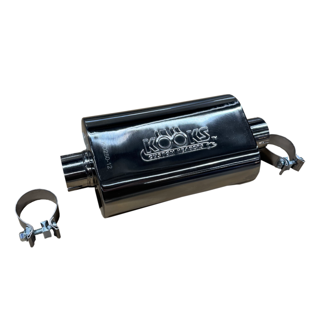 2-1/2" Oval Clamp In Muffler - 2-1/2" Oval  Clamp In Muffler 12" Long Body . Polished Stainless Steel.