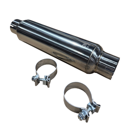 3" Round Clamp In Stainless Muffler - 3" Round Clamp In Muffler 14" Long. Polished Stainless Steel.