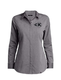 Women's Grey Button Down - M - Women's Grey Button Down with Black K-Flame - M