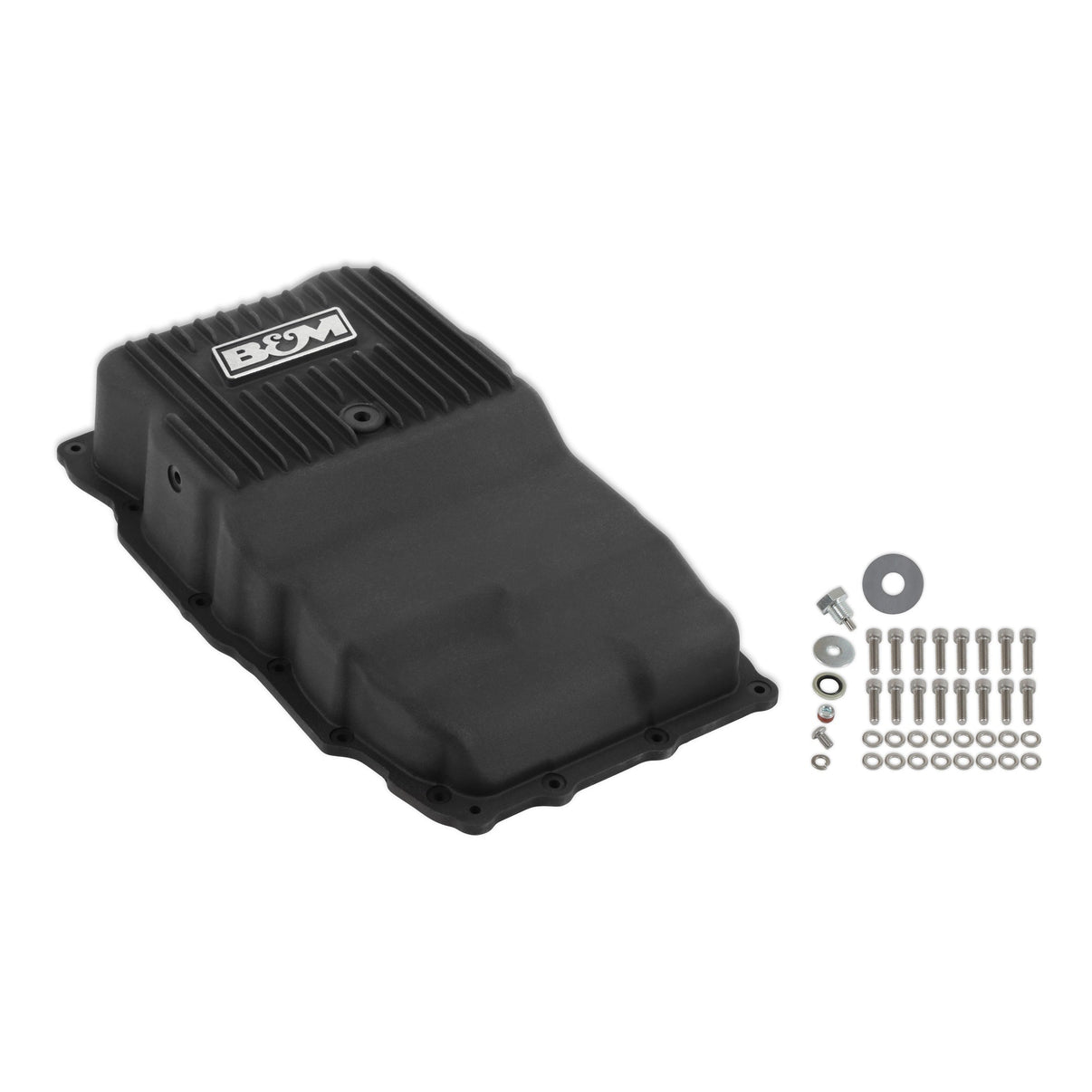B&M Hi-Tek Heavy-Duty Deep Transmission Pan-GM 10L80- Aluminum-Black Anodized - Photo - Close Up Top