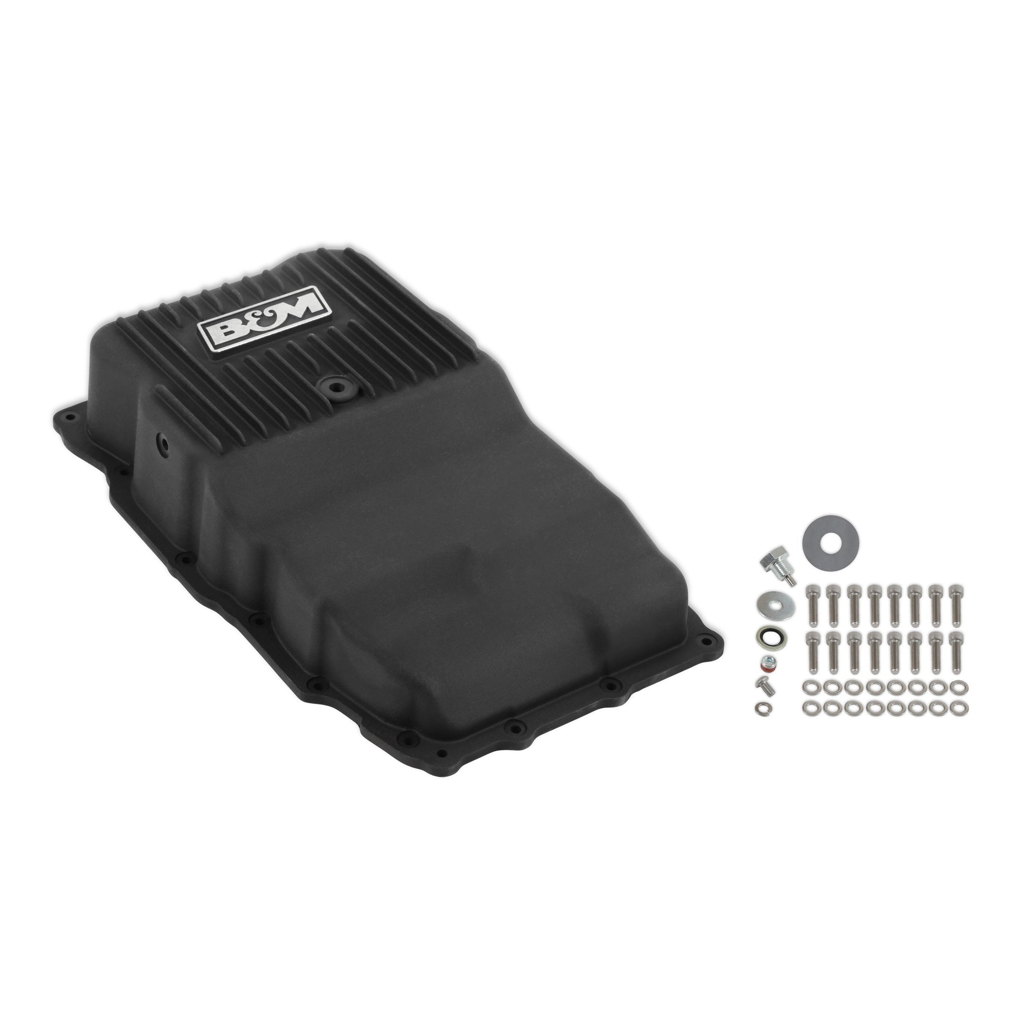 B&M Hi-Tek Heavy-Duty Deep Transmission Pan-GM 10L80- Aluminum-Black Anodized - Photo - Close Up Top