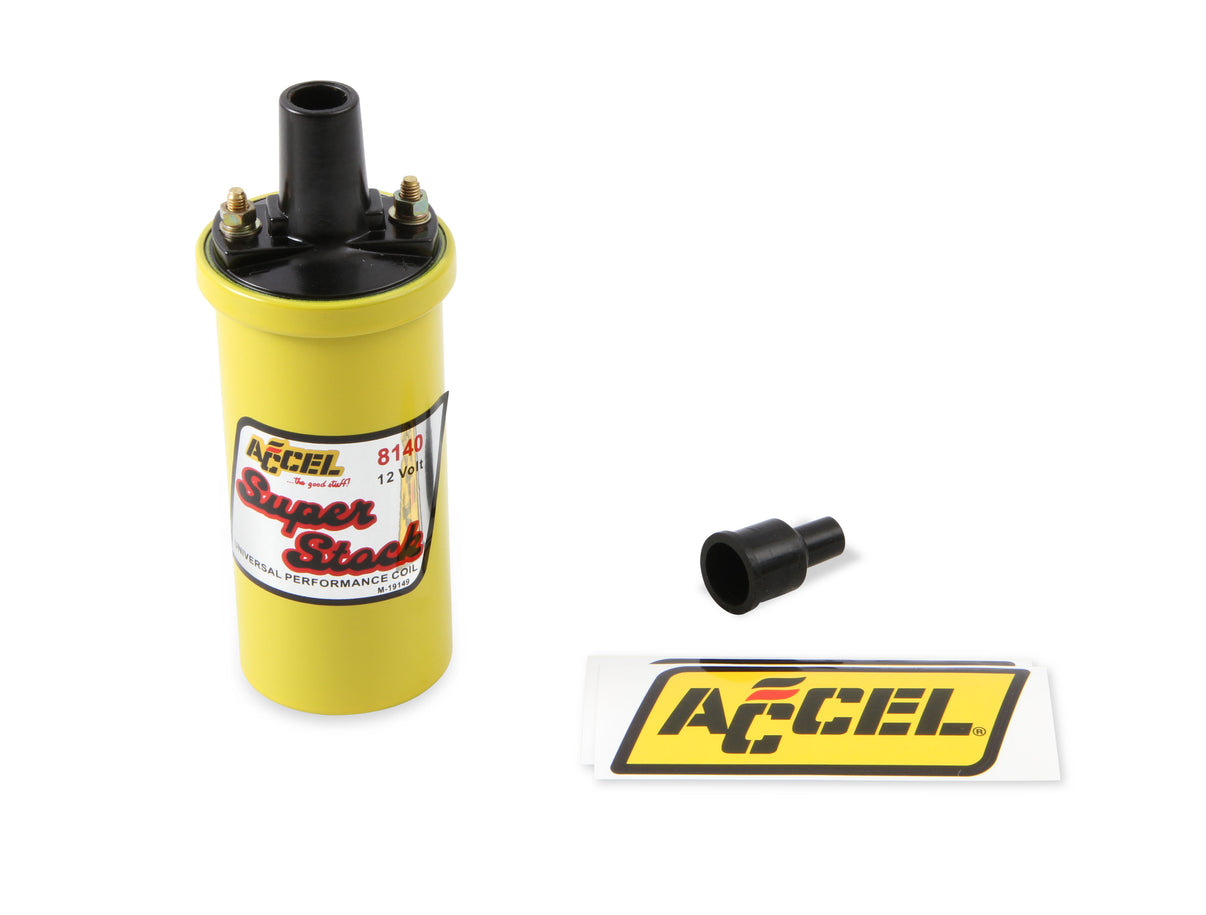 ACCEL Ignition Coil - Yellow - 42000v 1.4 ohm primary - Points - up to 6500 RPM - Photo - Primary Front