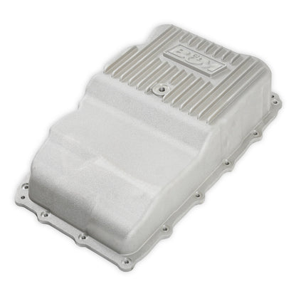 B&M Hi-Tek Heavy-Duty Deep Transmission Pan -  GM 10L80 - Aluminum - Natural - Photo - Close Up Angle