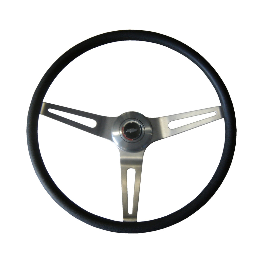 67-72 COMFORT GRIP STEERING WHEEL KIT BK - Brothers Trucks Comfort Grip Steering Wheel Kit - Silver/Black - Bowtie