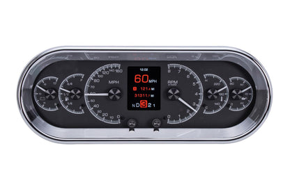 Dakota Digital HDX Series Universal Rounded Rectangle Analog Gauge Kit Black Alloy Face with Large TFT Message Centre