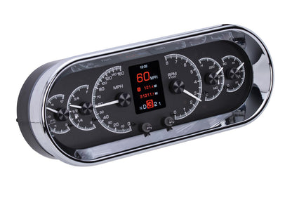 Dakota Digital HDX Series Universal Rounded Rectangle Analog Gauge Kit Black Alloy Face with Large TFT Message Centre