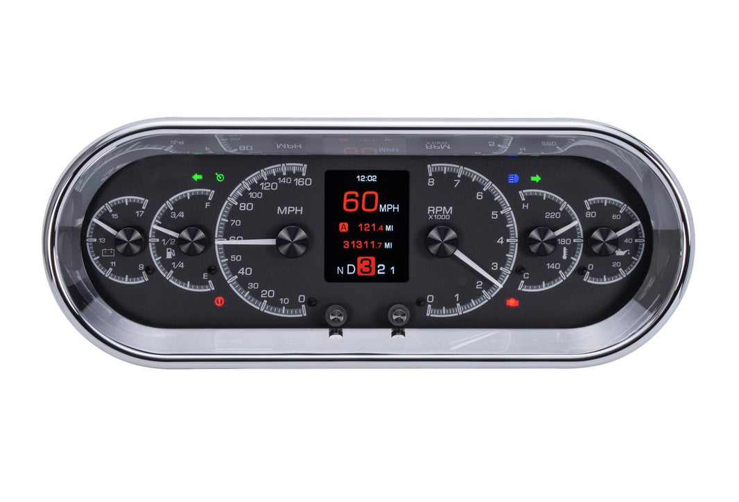Dakota Digital HDX Series Universal Rounded Rectangle Analog Gauge Kit Black Alloy Face with Large TFT Message Centre