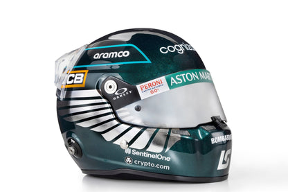 MINI STROLL 2023 SEASON HELMET - ST5 Mini Helmet- Lance Stroll / Aston Martin 2023 Regular Season Livery