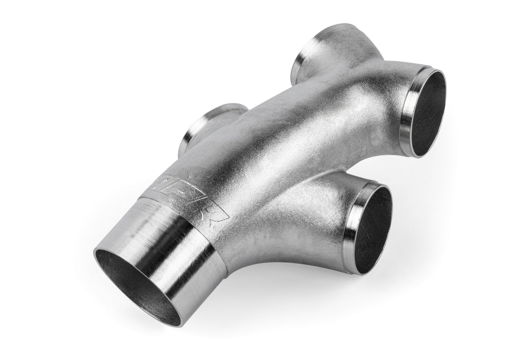 DUAL Y, MQB AWD, 3" TO 4X2.5", 304 CAST - APR Cast Stainless Steel Double Y Splitter - 76mm (3") to Quad 63.5mm (2.5")