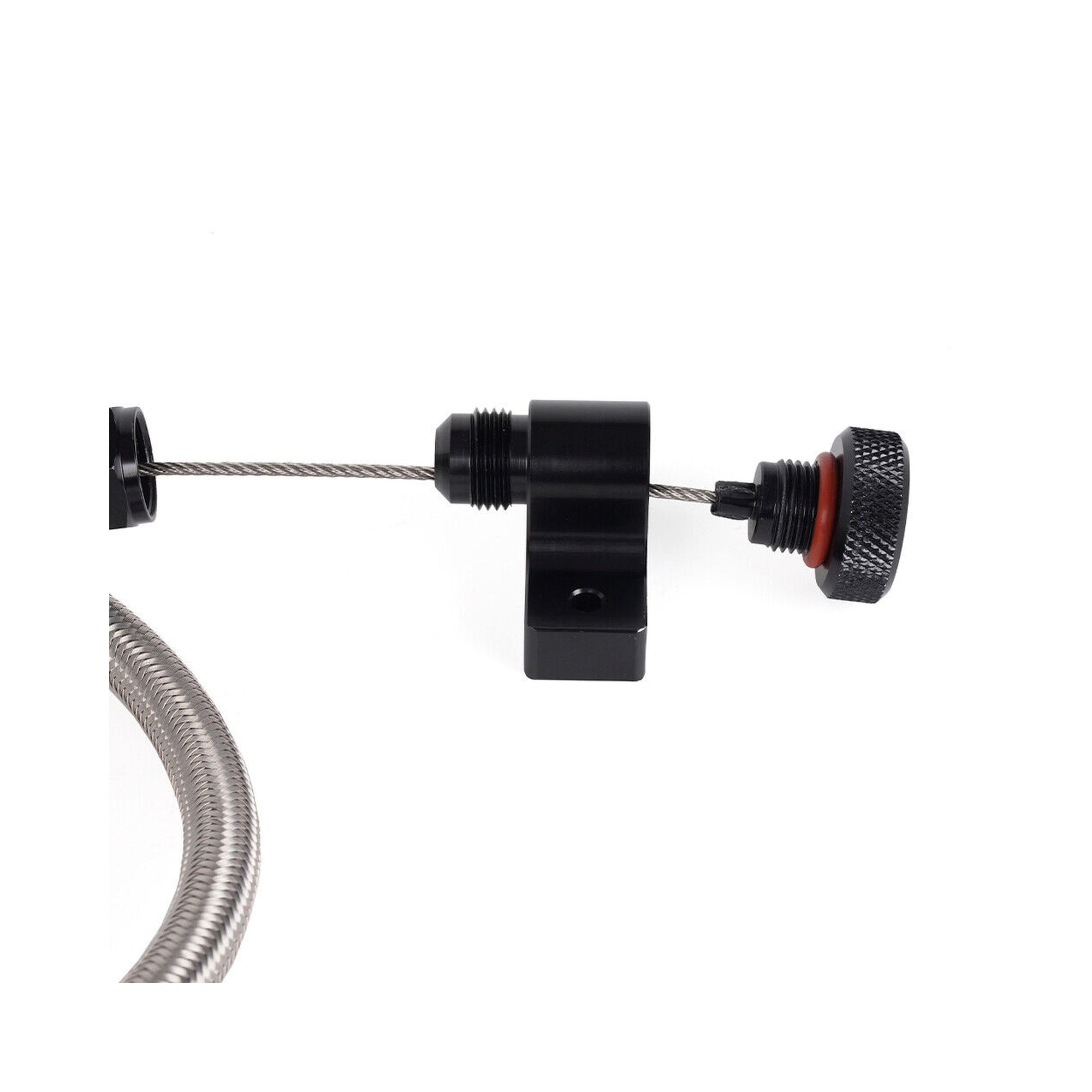 B&M Locking Auto Trans Dipstick & Tube - Billet Aluminum/Stainless Steel Braided - Photo - out of package Bottom