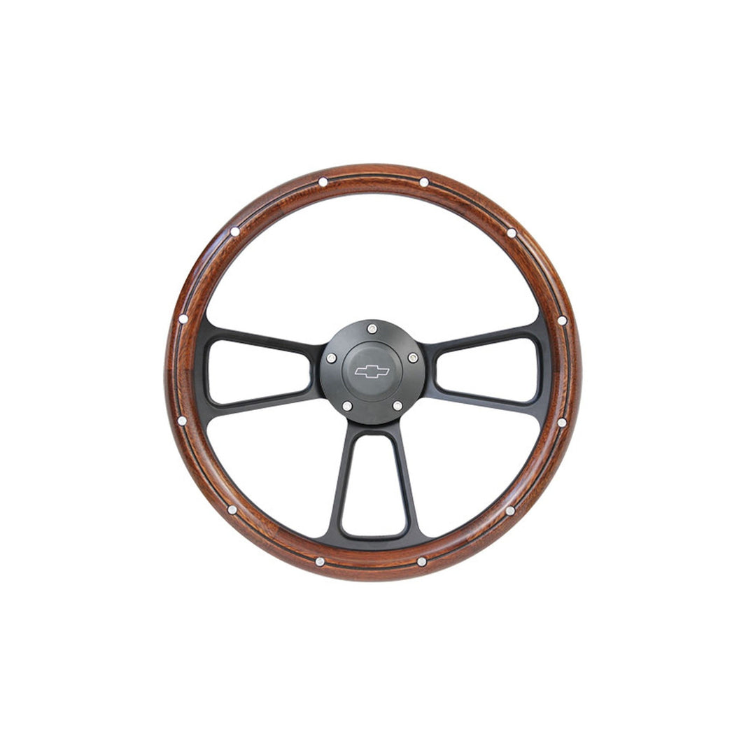 47-87 CHVY CUSTOM STEERING WHEELS - Brothers Trucks Custom Steering Wheels - Black / Wood - Bowtie
