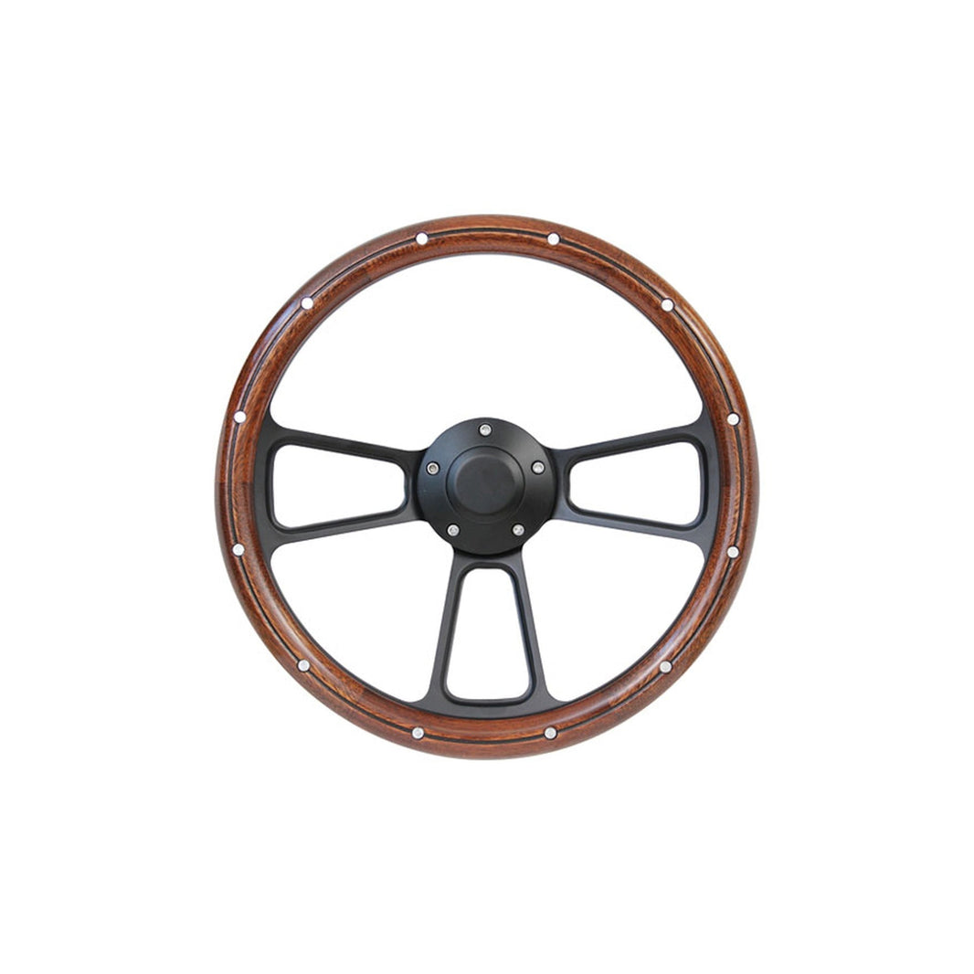 47-87 CHVY CUSTOM STEERING WHEELS-BLK - Brothers Trucks Custom Steering Wheels - Black / Wood - Plain