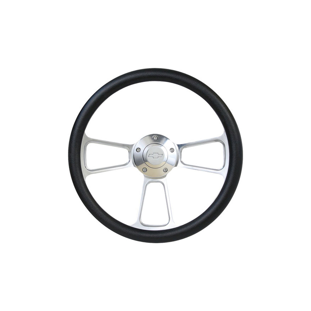 47-87 CHVY CUSTOM STEERING WHEEL-POLISH - Brothers Trucks Custom Steering Wheels - Polished/Black - Bowtie