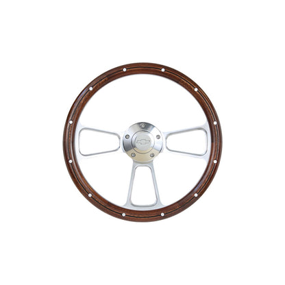 47-87 CHVY CUSTOM STEERING WHEELS-POLISH - Brothers Trucks Steering Wheel - Custom - Polished/Wood - Bowtie